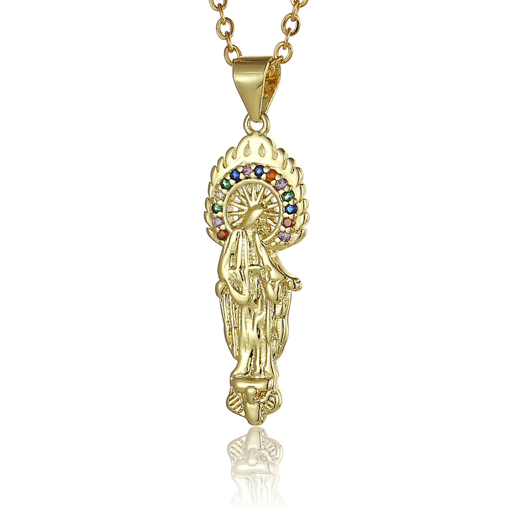 Collar con colgante de Nuestra Señora de oro real chapado en cobre al por mayor